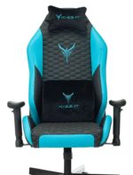 Кресло Knight Neon черный/голубой, экокожа, 120 кг, механизм качания 14