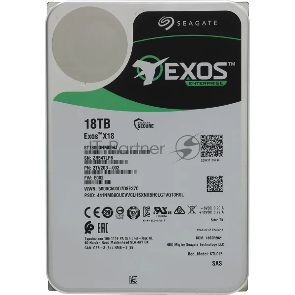 Жесткий диск Seagate HDD Server Exos X18 512E/4kn (3.5'/18Tb/SAS 12Gb/s/7200rpm) 1