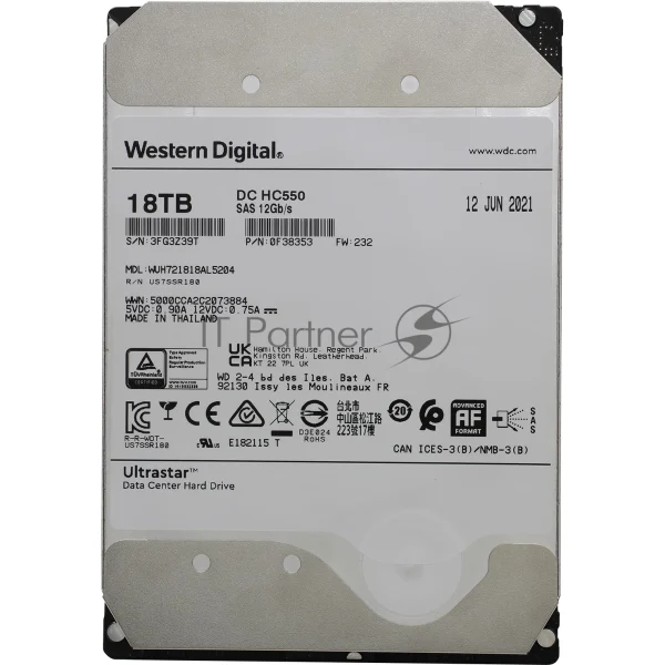Жесткий диск Western Digital SAS 18Tb 7200RPM 12Gb/S 512MB DC HC550 0F38353 1