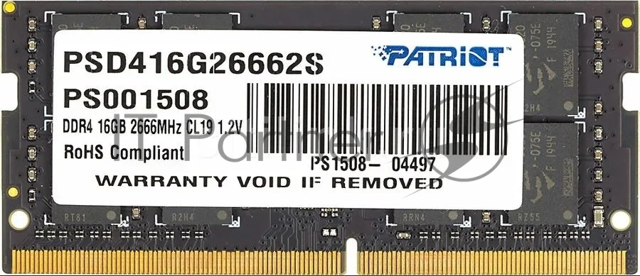 Оперативная память Patriot Signature, DDR4, 16GB (1x16 GB), 2666 MHz, CL19, SO-DIMM 1