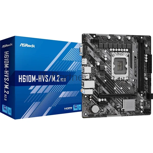 Материнская плата ASRock H610M-HVS/M.2 R2.0, LGA 1700, Intel H610, 2xDDR4, 4xSATA, 1xM.2, 1xPCIe 4.0 x16, 1xPCIe x1, 1xHDMI, 1xVGA, 1x 1Gb LAN, 4xUSB-A 2.0, 2xUSB-A 3.2 Gen 1, 3x3.5 мм, 7.1, mATX 1