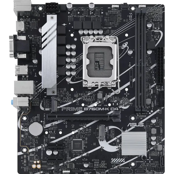 Материнская плата ASUS PRIME B760M-K D4, LGA 1700, Intel B760, 2xDDR4, 4xSATA, 2xM.2, 1xPCIe 4.0 x16, 2xPCIe x1, 1xHDMI, 1xVGA, 1x 2.5Gb LAN, 2xUSB-A 3.2 Gen 1, 2xUSB-A 2.0, 3x3.5 мм, 7.1, mATX 1