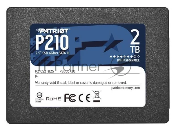 Накопитель SSD Patriot P210, 2Tb, SATA III, 2.5", R/W 520/430 1
