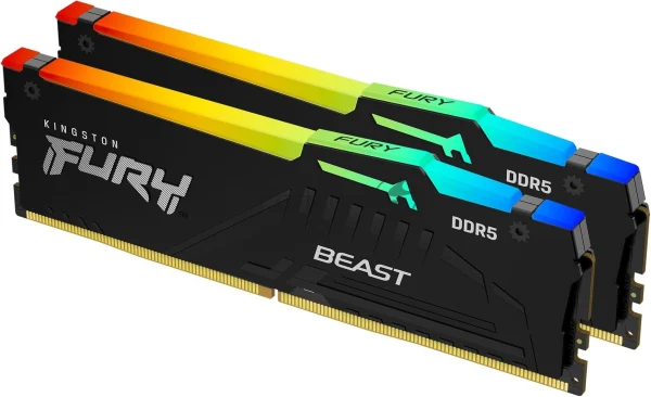 Оперативная память Kingston Fury Beast, DDR5, 32GB (2x16GB), 5200MHz, CL40, DIMM, с радиаторами, RGB, черный