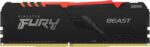 Оперативная память Kingston Fury Beast, DDR4, 16GB (1x16GB), 3200MHz, CL16, DIMM, с радиатором, RGB, черный 6