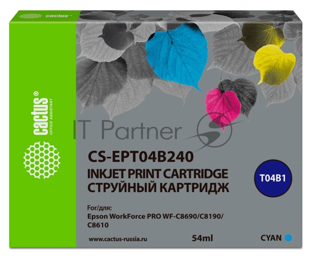 Картридж струйный Cactus CS-EPT04B240 голубой (54 мл) для Epson WorkForce Pro WF-C8190, WF-C8690 1 Картридж струйный Cactus CS-EPT04B240 голубой (54 мл) для Epson WorkForce Pro WF-C8190, WF-C8690 1