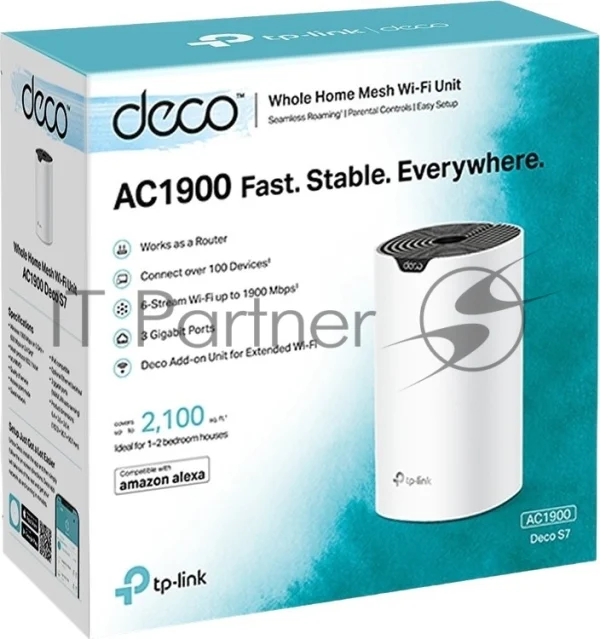 Бесшовный Mesh роутер TP-Link Deco S7 (DECO S7(1-PACK)) AC1900 10/100/1000BASE-TX белый