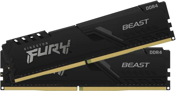 Оперативная память Kingston Fury Beast, DDR4, 16GB (2x8GB), 3200MHz, CL16, DIMM, с радиатором, черный