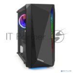 Компьютерный корпус Minitower ExeGate EX294384RUS Mistery R2 (mATX, без БП, 2*USB+1*USB 3.0, аудио, черный, 1 вент. 12см с RGb подсветкой и полоса на передней панели, боковая панель - закаленное стекло) 11