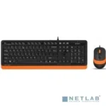 Комплект клавиатура+мышь A4Tech FStyler F1010 проводной, USB, 1600 DPI, чёрный/оранжевый 25