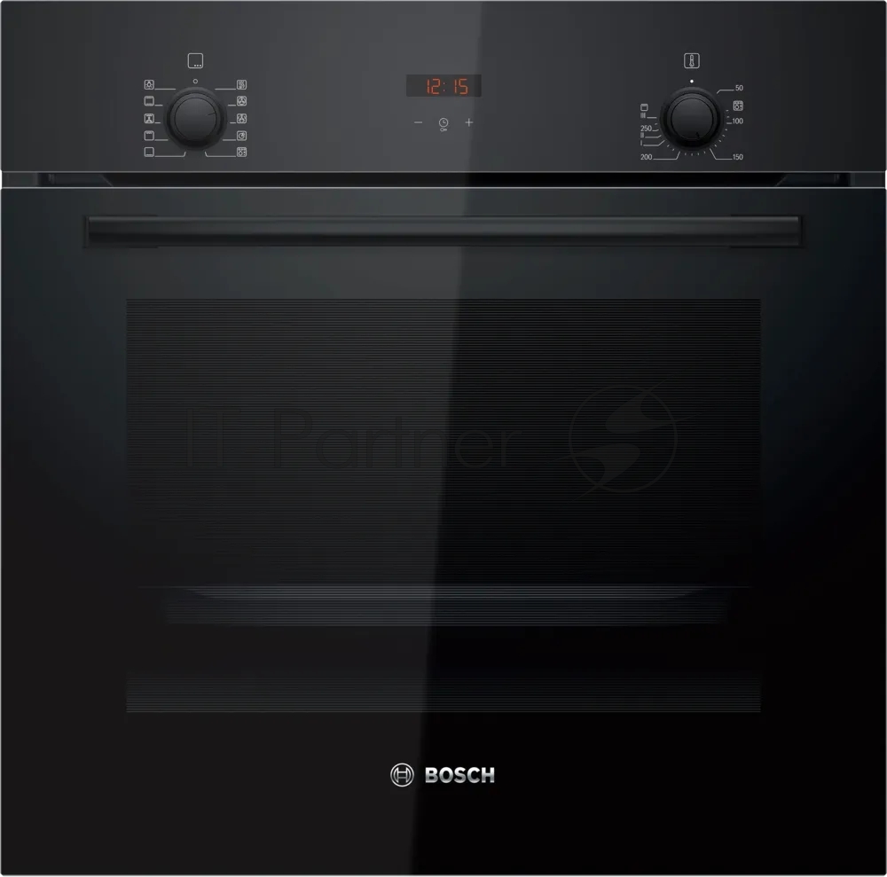Духовой шкаф электрический Bosch HBF512BB1T Serie 2, духовой шкаф, черный, класс энергоэффективности А, 7 режимов, 3-х слойное остекление, LED-дисплей, утапливаемые переключатели, галогенное освещение, проволочные направляющие, сделано в Турции,
