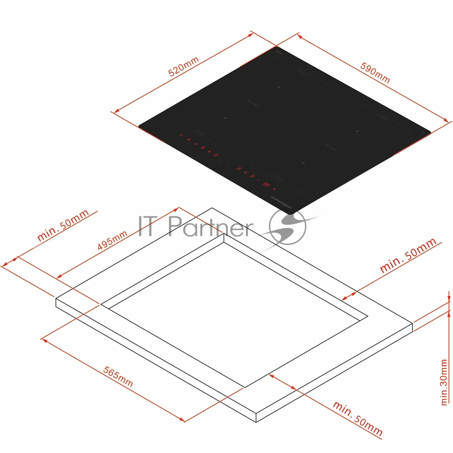 Индукционная варочная панель Kuppersberg ICI 628, индукция, High-Tech, inverter, 9 уровней мощности, бустер, Stop and Go, Flexi-zone, автоматическое отключение, таймер, авто программы, индикатор остаточного тепла, сенсорное/magnet pad управление, черный 1