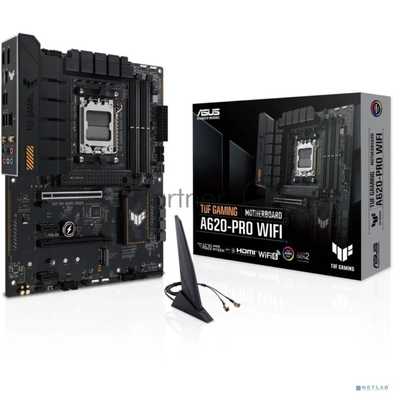 Материнская плата ASUS TUF GAMING A620-PRO WIFI, AM5, AMD A620, 4xDDR5, 4xSATA, 2xM.2, 1xPCI-E 4.0 x16, 1xPCI-E 3.0 x16, 2xPCI-E x1, 1xHDMI, 1xDP, 1x 2.5Gb LAN, 3xUSB-A 2.0, 2xUSB-A 3.2 Gen 2, 1xUSB-C 3.2 Gen 1, 5x3.5 мм, 7.1, ATX 1
