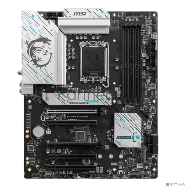 Материнская плата MSI B760 GAMING PLUS WIFI DDR4, LGA 1700, Intel B760, 4xDDR4, 4xSATA, 2xM.2, 1xPCI-E 4.0 x16, 1xPCI-E 4.0 x4, 3xPCI-E 3.0 x1, 1xHDMI, 1xDP, 2xUSB 3.2 Gen 2, 4xUSB 2.0, 1xUSB 3.2 Gen 2, 1x 2.5Gb LAN, 5x3.5 мм, 7.1, ATX 1