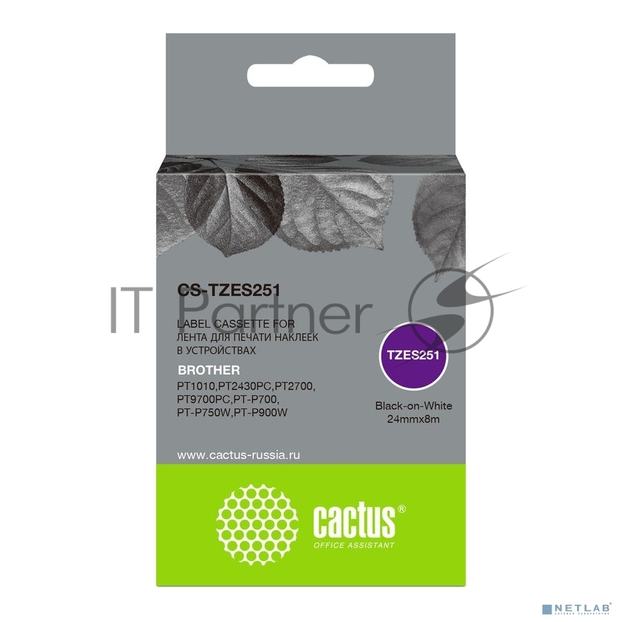 Картридж ленточный Cactus CS-TZES251 черный шрифт, белый фон (24 мм, 8 м) для Brother 1010/1280/1280VP/2700VP 1