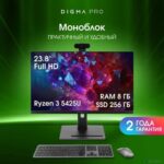 Моноблок Digma Pro Vision 23.8" Full HD Ryzen 3 5425U (2.7) 8Gb SSD 256Gb RGr CR Windows 11 Pro Eth WiFi BT 90W клавиатура мышь Cam черный 1920x1080 24