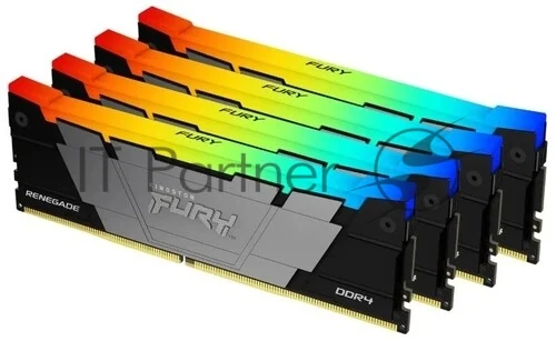 Оперативная память Kingston Fury Renegade, DDR4, 32Gb (4x8GB), 3600MHz, CL16, DIMM, с радиаторами, RGB, серебристый/черный