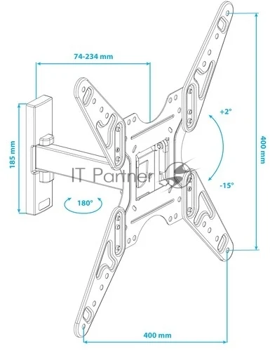 Кронштейн KROMAX OPTIMA-413 черный 20"- 55" ЖК телевизор