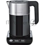 Электрочайник Bosch TWK8613 черный/серебристый, 1.5 л, 2400 Вт, скрытый нагревательный элемент, поддержание температуры 24