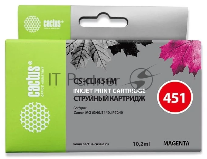 Картридж струйный Cactus CS-CLI451M пурпурный (10.2 мл) для Canon MG 6340/5440/IP7240 1