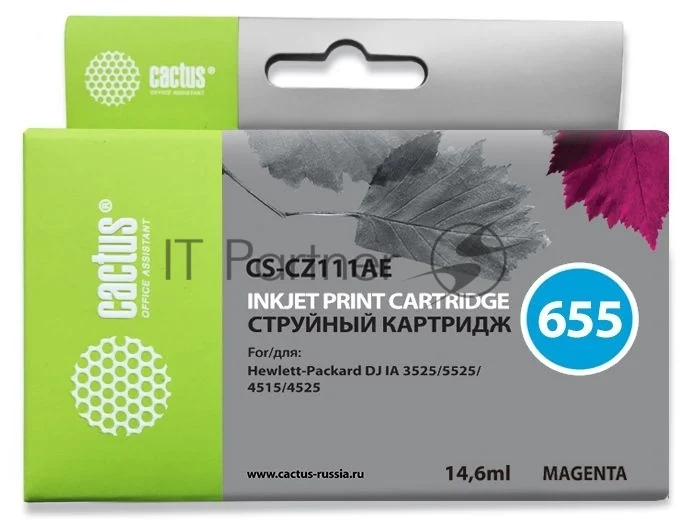 Картридж струйный Cactus CS-CZ111AE №655 пурпурный (14,6 мл) для HP DJ IA 3525/5525/4515/4525 1