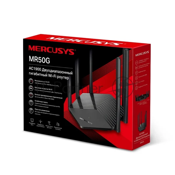 Роутер Mercusys AC1900 Wireless AC Gigabit Router, 600 Mbps at 2.4 GHz + 1300 Mbps at 5 GHz, 6×5dBi Fixed External Antennas with Beamforming, 2× G LAN Ports, 1× G WAN Port, Access Point Mode, 3X3 MU-MIMO, Parental Controls, Guest Network, Smart Connect 1