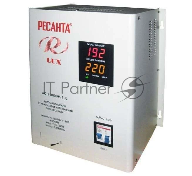 Стабилизатор напряжения Ресанта АСН-8 000 Н/1-Ц 63/6/17 Стабилизатор Lux 220В±8%, Габ. 305х190х360, Вес 15кг 1