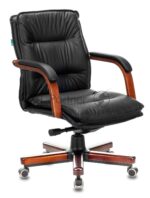 Кресло руководителя Бюрократ T-9927WALNUT-LOW/BL черный, кожа, низкая спинка, крестовина дерево 5