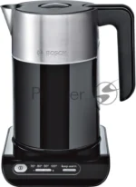 Электрочайник Bosch TWK8613 черный/серебристый, 1.5 л, 2400 Вт, скрытый нагревательный элемент, поддержание температуры 26