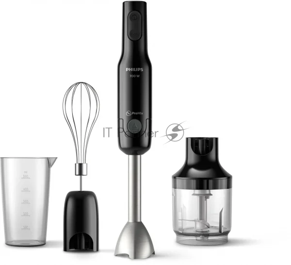 Блендер погружной Philips HR2543/90, 700 Вт, 1 скорость, турбо режим, стакан для взбивания, венчик, измельчитель, черный 1