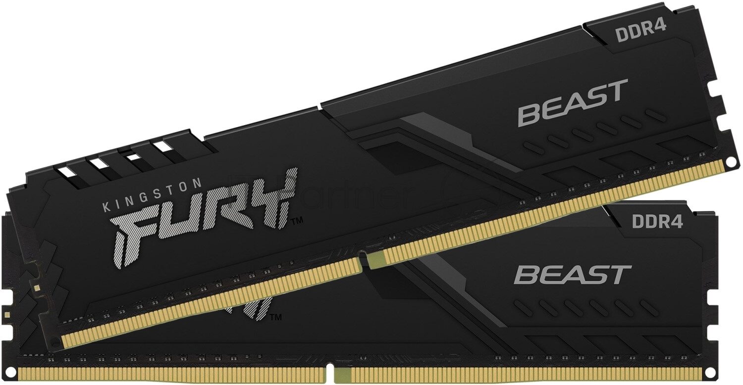 Оперативная память Kingston Fury Beast, DDR4, 32GB (2x16GB), 3200MHz, CL16, DIMM, с радиатором, черный