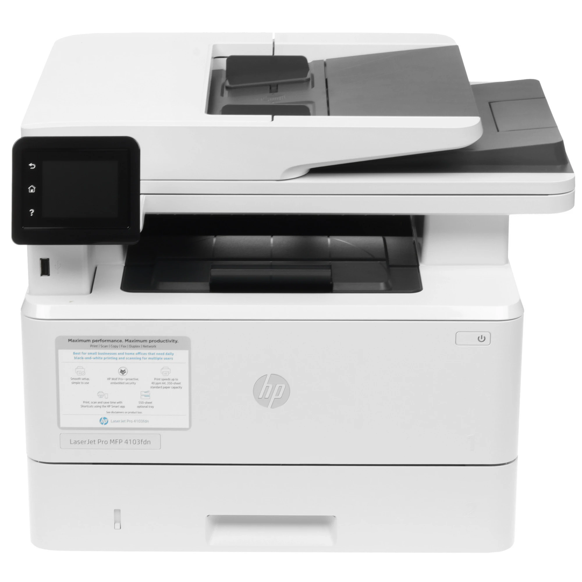 МФУ лазерное HP LaserJet Pro 4103fdn (2Z628A), A4, ч/б, печ. до 40 стр/мин., скан. до 29 стр/мин. (ч/б) 20 стр/мин. (цвет), 1200 x 1200 dpi, USB, RJ-45, Air Print, Mopria 1 МФУ лазерное HP LaserJet Pro 4103fdn (2Z628A), A4, ч/б, печ. до 40 стр/мин., скан. до 29 стр/мин. (ч/б) 20 стр/мин. (цвет), 1200 x 1200 dpi, USB, RJ-45, Air Print, Mopria 1