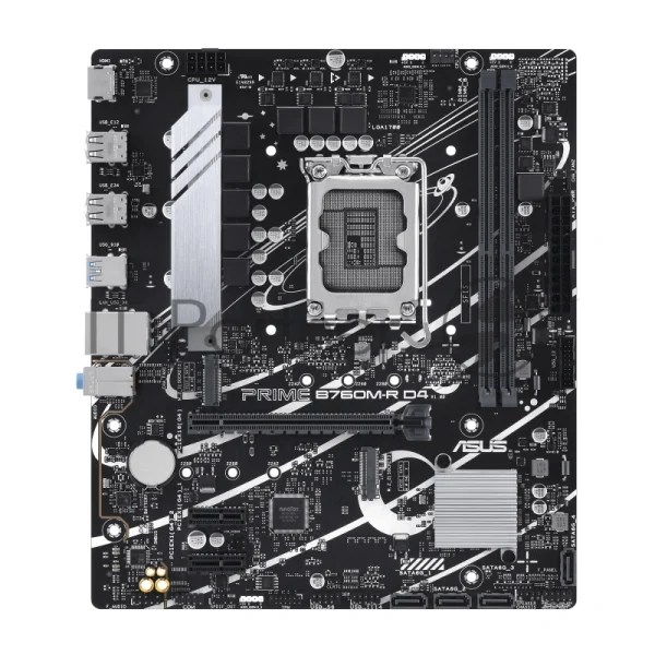 Материнская плата ASUS PRIME B760M-R D4, LGA 1700, Intel B760, 2xDDR4, 4xSATA, 2xM.2, 1xPCIe 4.0 x16, 1xPCIe x1, 1xHDMI, 1x 2.5Gb LAN, 4xUSB-A 2.0, 4xUSB-A 3.2 Gen 1, 3x3.5 мм, 7.1, mATX