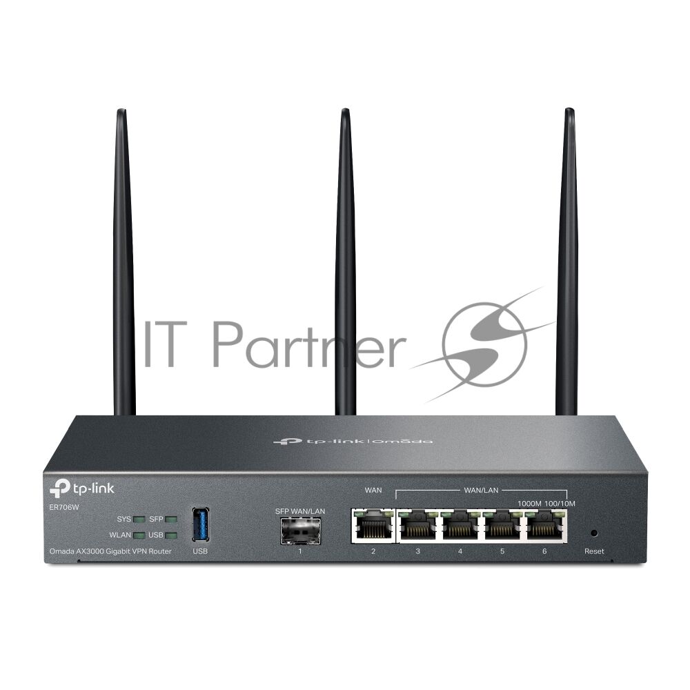 VPN-маршрутизатор TP-Link ER706W Omada с гигабитными портами и поддержкой Wi-Fi AX3000, 1 гиг. SFP WAN/LAN, 1 гиг. RJ45 WAN, 4 гиг. RJ45 WAN/LAN, USB 3.0, до 574 М/с на 2,4 ГГц + до 2402 М/с 1 VPN-маршрутизатор TP-Link ER706W Omada с гигабитными портами и поддержкой Wi-Fi AX3000, 1 гиг. SFP WAN/LAN, 1 гиг. RJ45 WAN, 4 гиг. RJ45 WAN/LAN, USB 3.0, до 574 М/с на 2,4 ГГц + до 2402 М/с 1