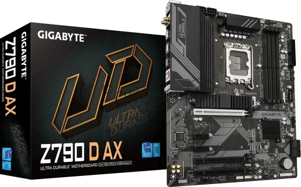 Материнская плата Gigabyte Z790 D AX, LGA 1700, Intel Z790, 4xDDR5, 4xSATA, 3xM.2, 1xPCI-E 5.0 x16, 1xPCI-E 4.0 x4, 2xPCI-E 3.0 x1, 1xHDMI, 1xDP, 1x 2.5Gb LAN, 4xUSB-A 3.2 Gen 1, 1xUSB-A 3.2 Gen 2, 2xUSB-A 2.0, 1xUSB-C 3.2 Gen 2, 3x3.5 мм, 7.1, ATX 1