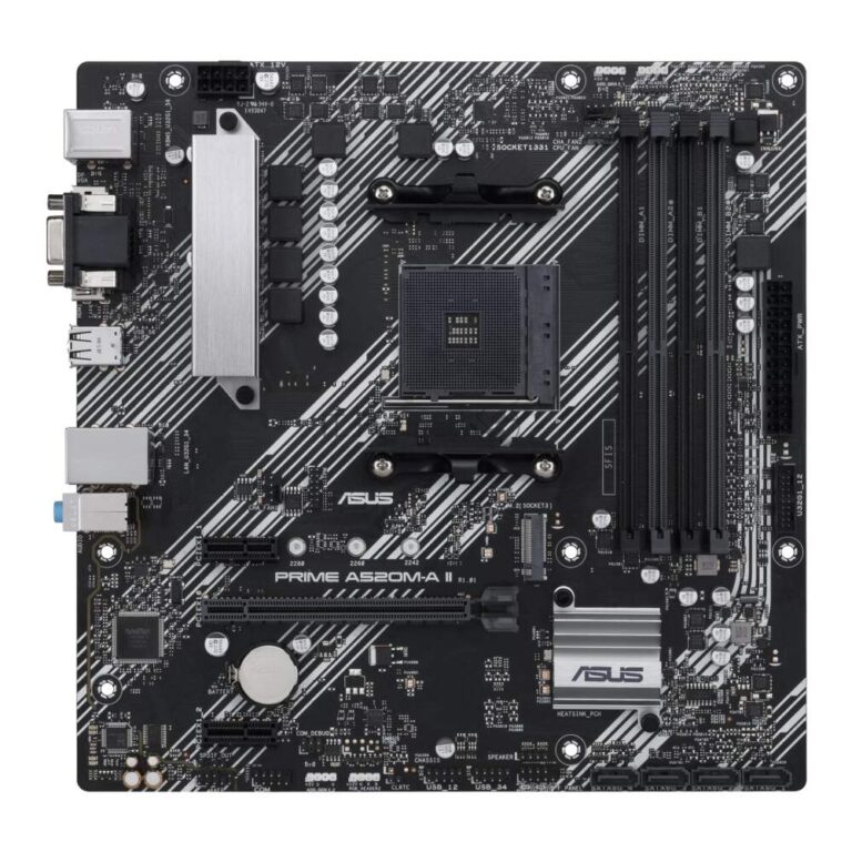 Материнская плата ASUS PRIME A520M-A II/CSM, AM4, AMD A520, 4xDDR4, 4xSATA, 1xM.2, 1xPCI-E 3.0 x16, 2xPCI-E x1, 1xDP, 1xHDMI, 1xVGA, 1x 1Gb LAN, 2xUSB-A 2.0, 4xUSB-A 3.0, 3x3.5 мм, 7.1, mATX 1