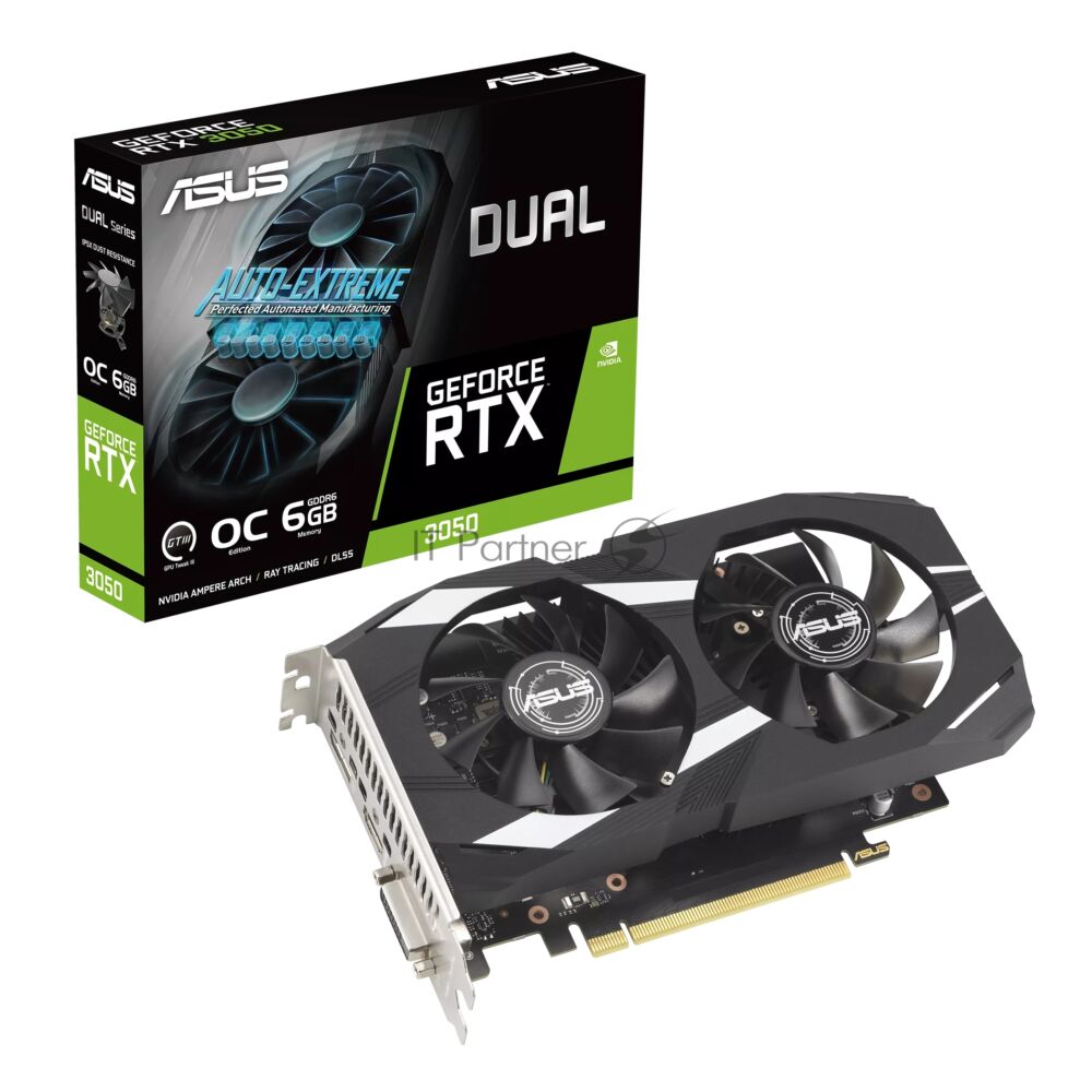 Видеокарта ASUS GeForce RTX 3050 Dual OC Edition, 6 GB GDDR6, 96 bit, DVI-D, DisplayPort, HDMI, GPU 1042 MHz 1