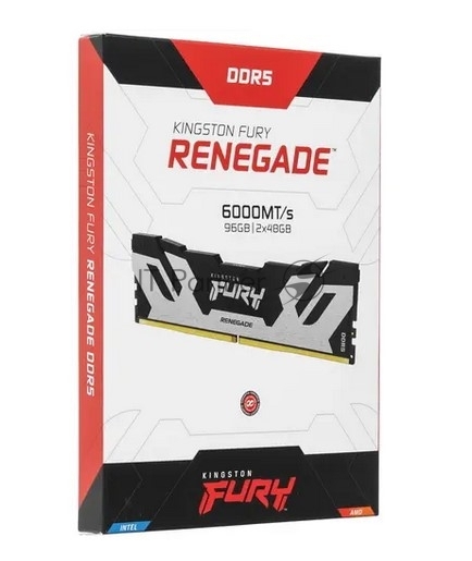 Оперативная память Kingston Fury Renegade, DDR5, 96Gb (2x48GB), 6000MHz, CL32, DIMM, с радиаторами, серебристый/черный 1 Оперативная память Kingston Fury Renegade, DDR5, 96Gb (2x48GB), 6000MHz, CL32, DIMM, с радиаторами, серебристый/черный 1