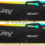 Оперативная память Kingston Fury Beast, DDR5, 32Gb (2x16GB), 5600MHz, CL36, DIMM, с радиаторами, RGB, черный