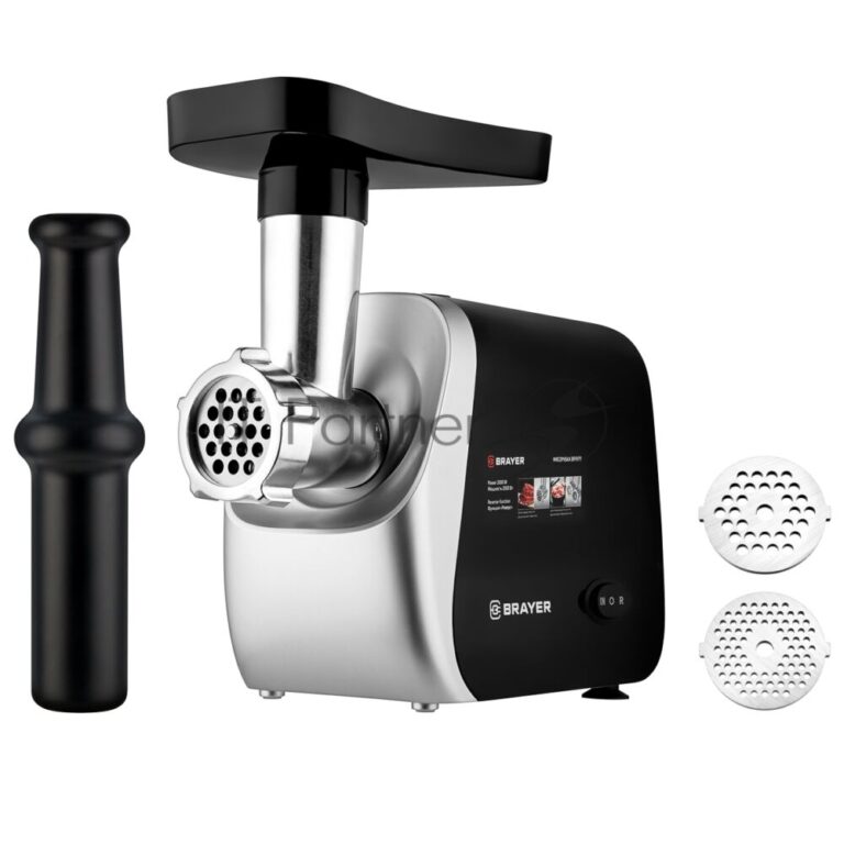 Мясорубка электрическая BRAYER BR1609 черный, 2000 Вт, 2.0 кг/мин, реверс, защита от перегрузки, насадки - 5 1