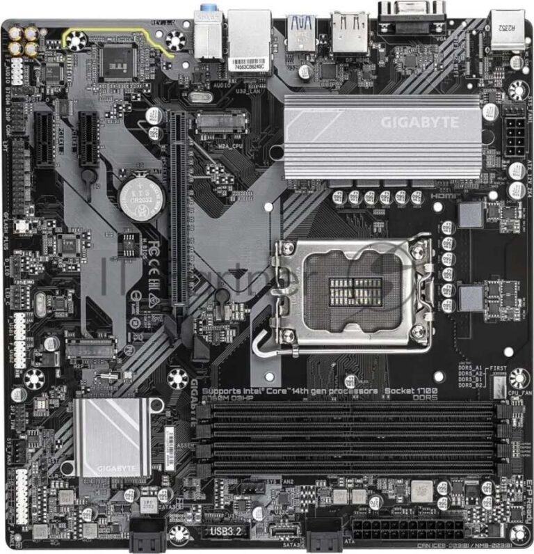 Материнская плата Gigabyte B760M D3HP DDR5, LGA 1700, Intel B760, 4xDDR5, 4xSATA, 2xM.2, 1xPCIe 4.0 x16, 1xPCIe x1, 1xHDMI, 1xVGA, 1xDP, 1x 1Gb LAN, 3xUSB-A 3.2 Gen 1, 2xUSB-A 2.0, 3x3.5 мм, 7.1, mATX 1