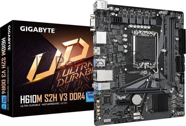 Материнская плата Gigabyte H610M S2H V3 DDR4, LGA 1700, Intel H610, 2xDDR4, 4xSATA, 1xM.2, 1xPCIe 4.0 x16, 1xPCIe x1, 1xHDMI, 1xDP, 1xVGA, 1x 1Gb LAN, 2xUSB-A 3.2 Gen 1, 4xUSB-A 2.0, 3x 3.5 мм, 7.1, mATX 1