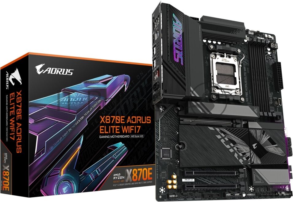 Материнская плата Gigabyte X870E AORUS ELITE WIFI7, AM5, AMD X870E, 4xDDR5, 4xSATA, 4xM.2, 1xPCI-E 5.0 x16, 1xPCI-E 4.0 x4, 1xPCI-E 3.0 x4, 1xHDMI, 1x 2.5Gb LAN, 4xUSB-A 3.2 Gen 1, 2xUSB-A 3.2 Gen 2, 4xUSB-A 2.0, 2xUSB-C 4.0, 2x3.5 мм, 7.1, ATX 1 Материнская плата Gigabyte X870E AORUS ELITE WIFI7, AM5, AMD X870E, 4xDDR5, 4xSATA, 4xM.2, 1xPCI-E 5.0 x16, 1xPCI-E 4.0 x4, 1xPCI-E 3.0 x4, 1xHDMI, 1x 2.5Gb LAN, 4xUSB-A 3.2 Gen 1, 2xUSB-A 3.2 Gen 2, 4xUSB-A 2.0, 2xUSB-C 4.0, 2x3.5 мм, 7.1, ATX 1