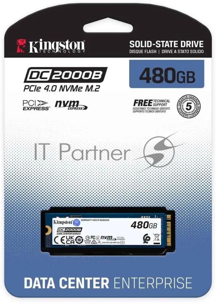 Накопитель SSD Kingston DC2000B, 480Gb, PCIe 4.0 x4, M.2 2280, R/W 7000/800 1 Накопитель SSD Kingston DC2000B, 480Gb, PCIe 4.0 x4, M.2 2280, R/W 7000/800 1