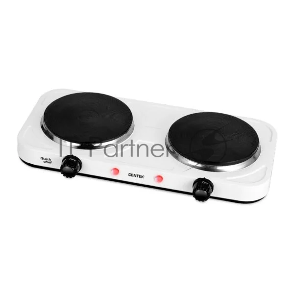 Плита настольная электрическая Centek CT-1507 белый, 2 кВт, ТЭН, конфорки - 2, эмаль, поворотные переключатели 1