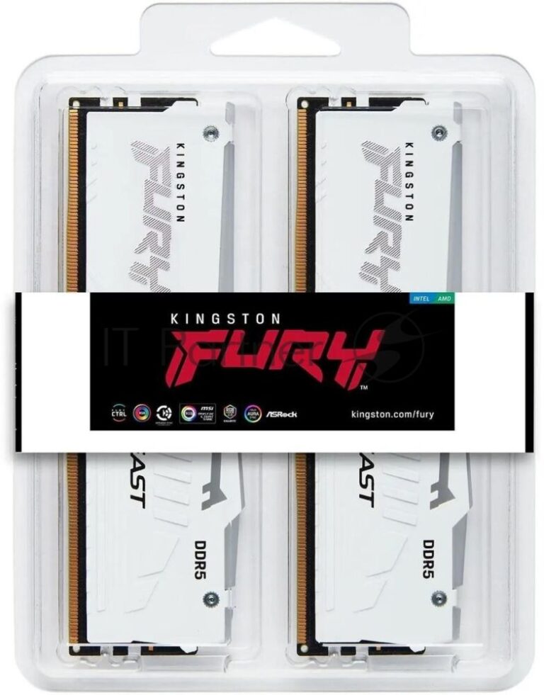 Оперативная память Kingston Fury Beast, DDR5, 32Gb (2x16Gb), 5200MHz, CL40, DIMM, с радиаторами, RGB, белый 1