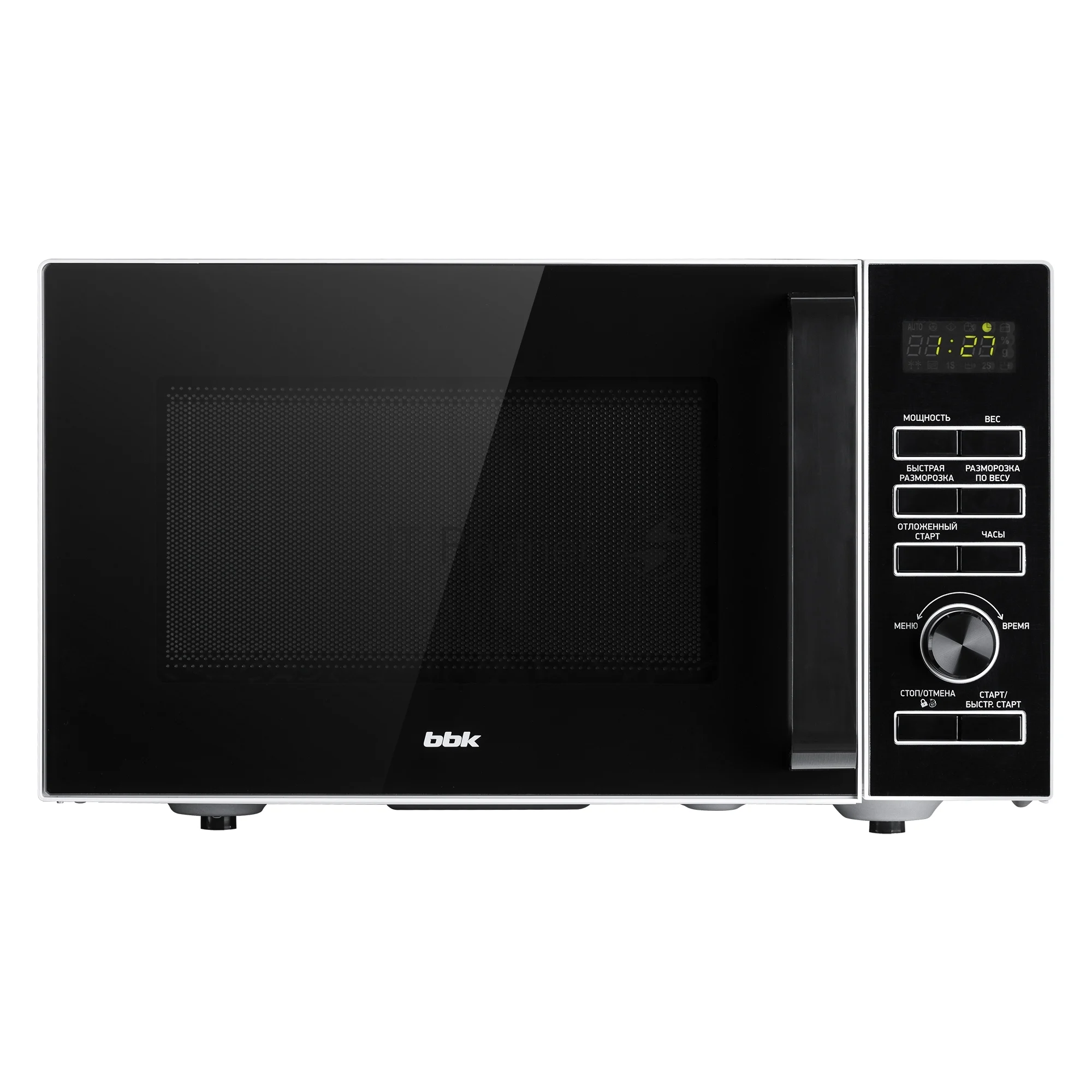 Микроволновая печь BBK 25MWS-970T/WB белый, 25 л, 900 Вт, переключатели - кнопки, поворотный механизм