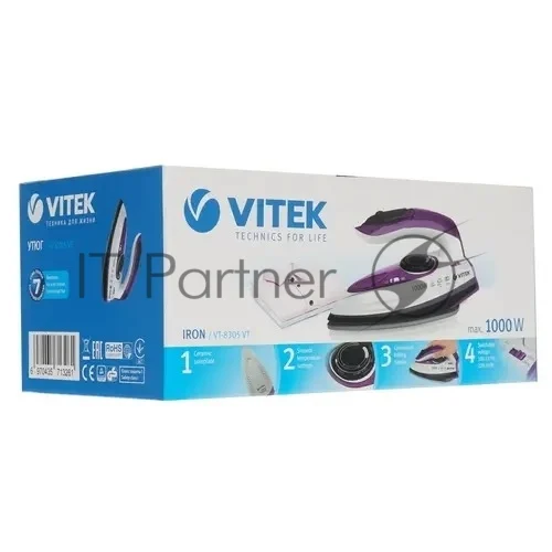 Утюг дорожный Vitek VT-8305 1000 Вт белый/фиолетовый 1