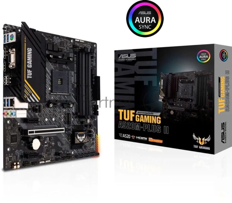 Материнская плата ASUS TUF GAMING A520M-PLUS II, AM4, AMD A520, 4xDDR4, 4xSATA, 1xM.2, 1xPCI-E 3.0 x16, 2xPCI-E x1, 1xHDMI, 1xDP, 1xVGA, 1x 1Gb LAN, 4xUSB 3.2 Gen 1, 2xUSB 2.0, 3x3.5 мм, 7.1, Micro-ATX 1