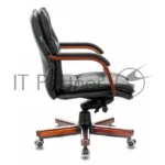 Кресло руководителя Бюрократ T-9927WALNUT-LOW/BL черный, кожа, низкая спинка, крестовина дерево 4
